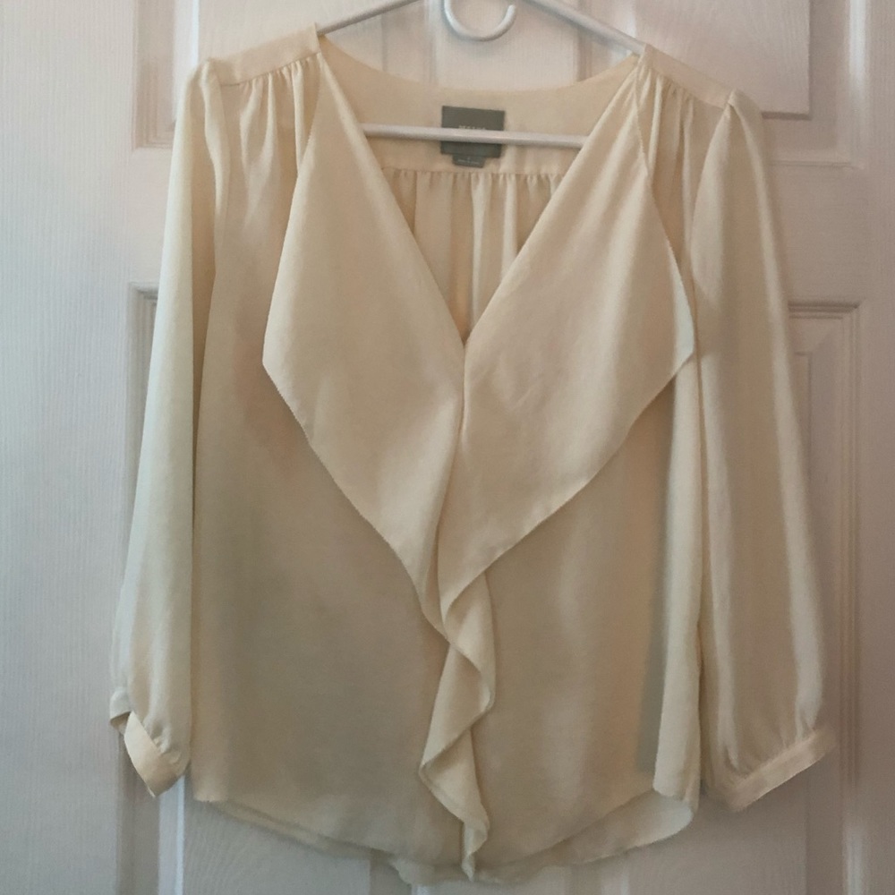 Anthropologie Ivory Ruffled Blouse Size 2
